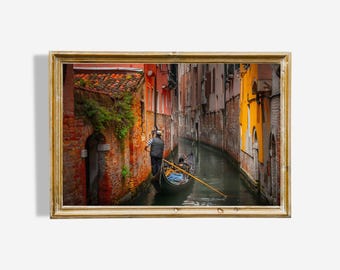 Romantic Gondolier Cruise in Venice Italy Digital Oil Painting Instant Download