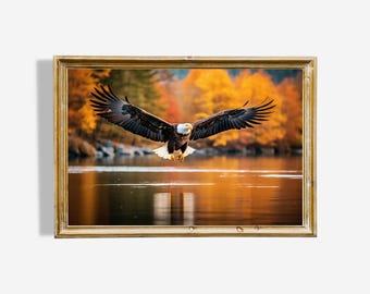 Bald Eagle in Autumn Digital Oil Painting Wall Art | Museum Quality | Instant Download | Great Gift for Bald Eagle Art Lovers