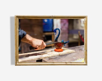 Murano Glass Blower Painting, Italy Art Print (Digital Download)