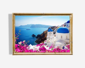 Greek Caldera Oil Painting: Santorini Domes Wall Art (Digital Download)