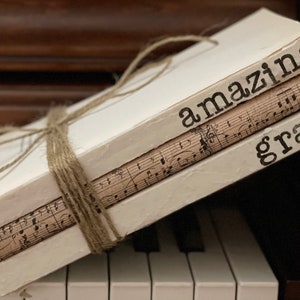 amazing grace hand stamped book stack / farmhouse book stack / book sets