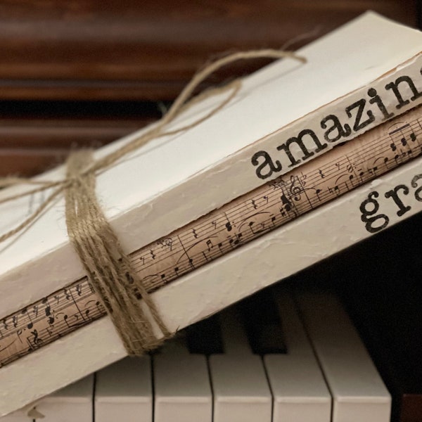 amazing grace hand stamped book stack / farmhouse book stack / book sets