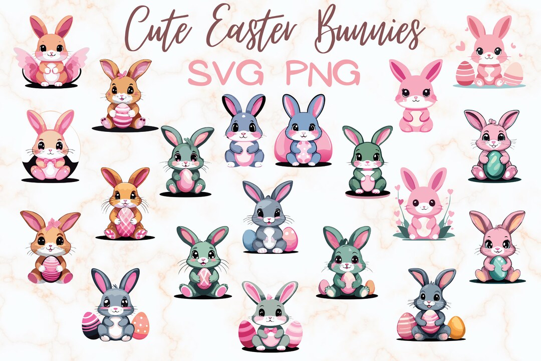 Easter Bunny SVG PNG Clipart Bundle, Cute Bunnies Stickers, Easter ...