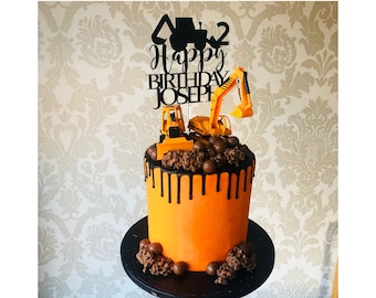 153 Personalised Premium Children/'s Birthday Glitter Digger Cake Topper