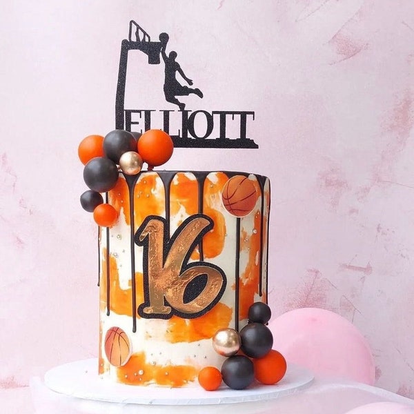 Basketball Themed Cake Topper Set - Personalise Name & Age