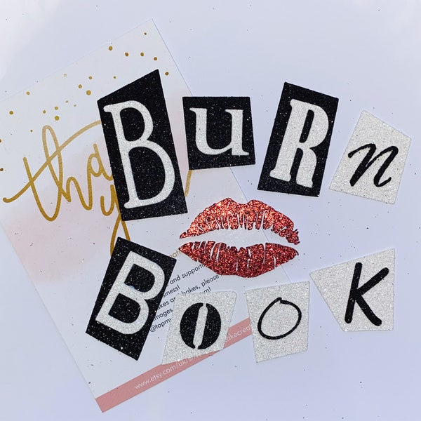 Mean Girls / Burn Book - Cake Topper / Cupcake Toppers / Cake Picks - Glitter Card