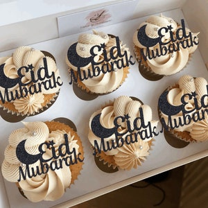 Eid Mubarak Glitter Cupcake Toppers - pack of 6