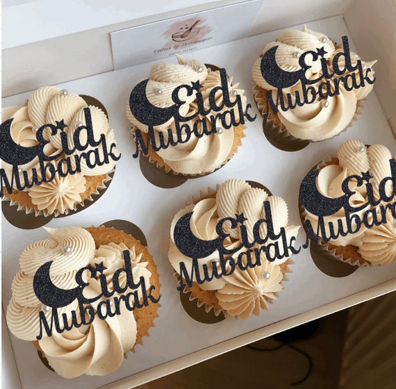 Eid Mubarak Glitter Cupcake Toppers Pack of 6 Etsy UK