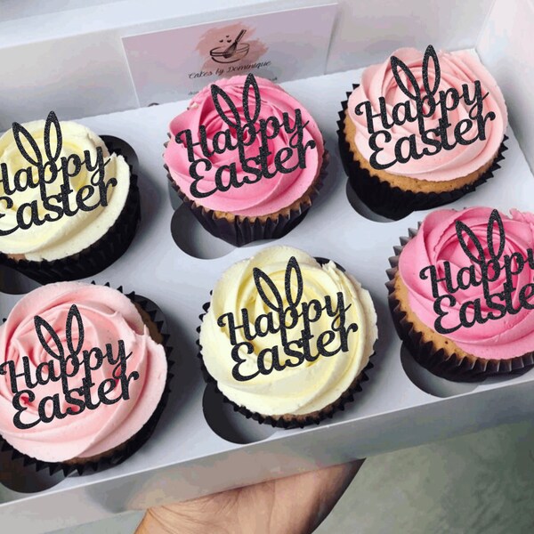 Happy Easter Glitter Cupcake Toppers - pack of 6