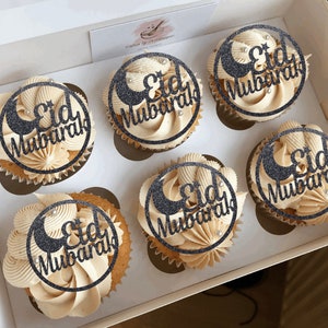 Eid Mubarak Glitter Cupcake Toppers - pack of 6