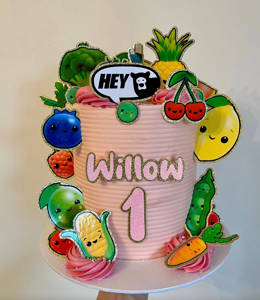 Hey Bear Dancing Fruit Cake Topper Bundle Personalise Name/age Etsy