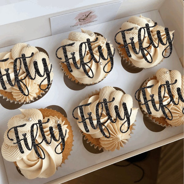 Age Cupcake Toppers - Pack of 6 - Fifty / 50th / Any Age