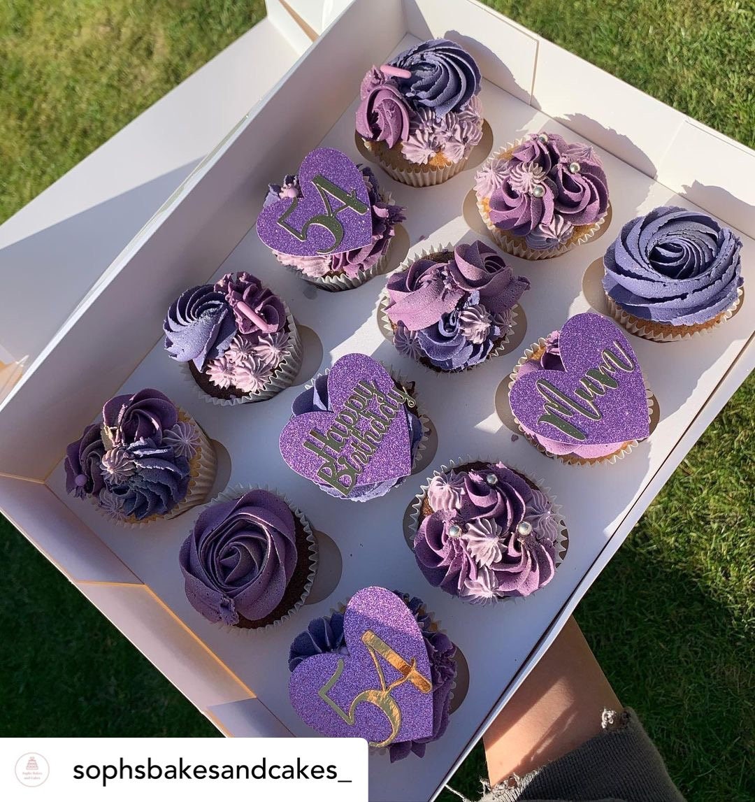 Personalised Cupcake Toppers Double Layer Glitter Mirror Etsy