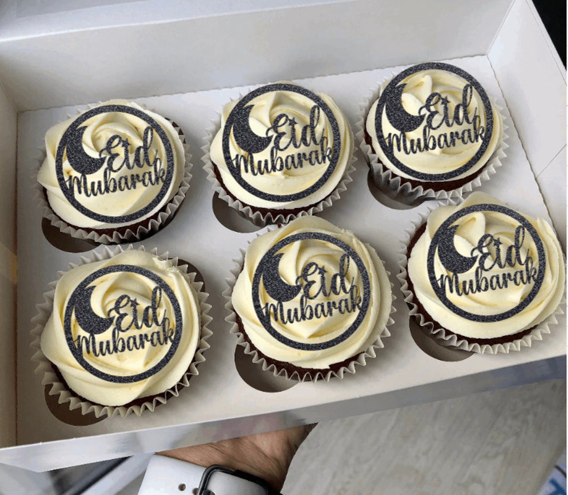 HOWAF 21 Pezzi Decorazioni Festa Eid Mubarak - Topper Per Cupcake Con Glitter Oro - Luna, Stella E Castello - Forniture Ramadan