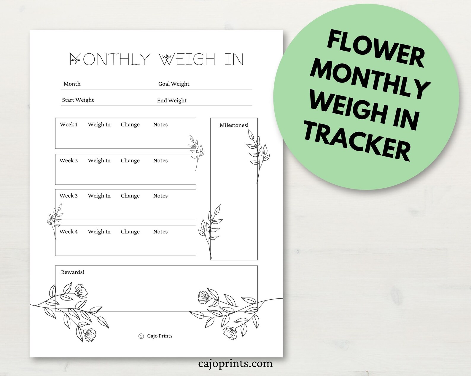 Flower Weight Loss Tracker Monthly Tracker Etsy