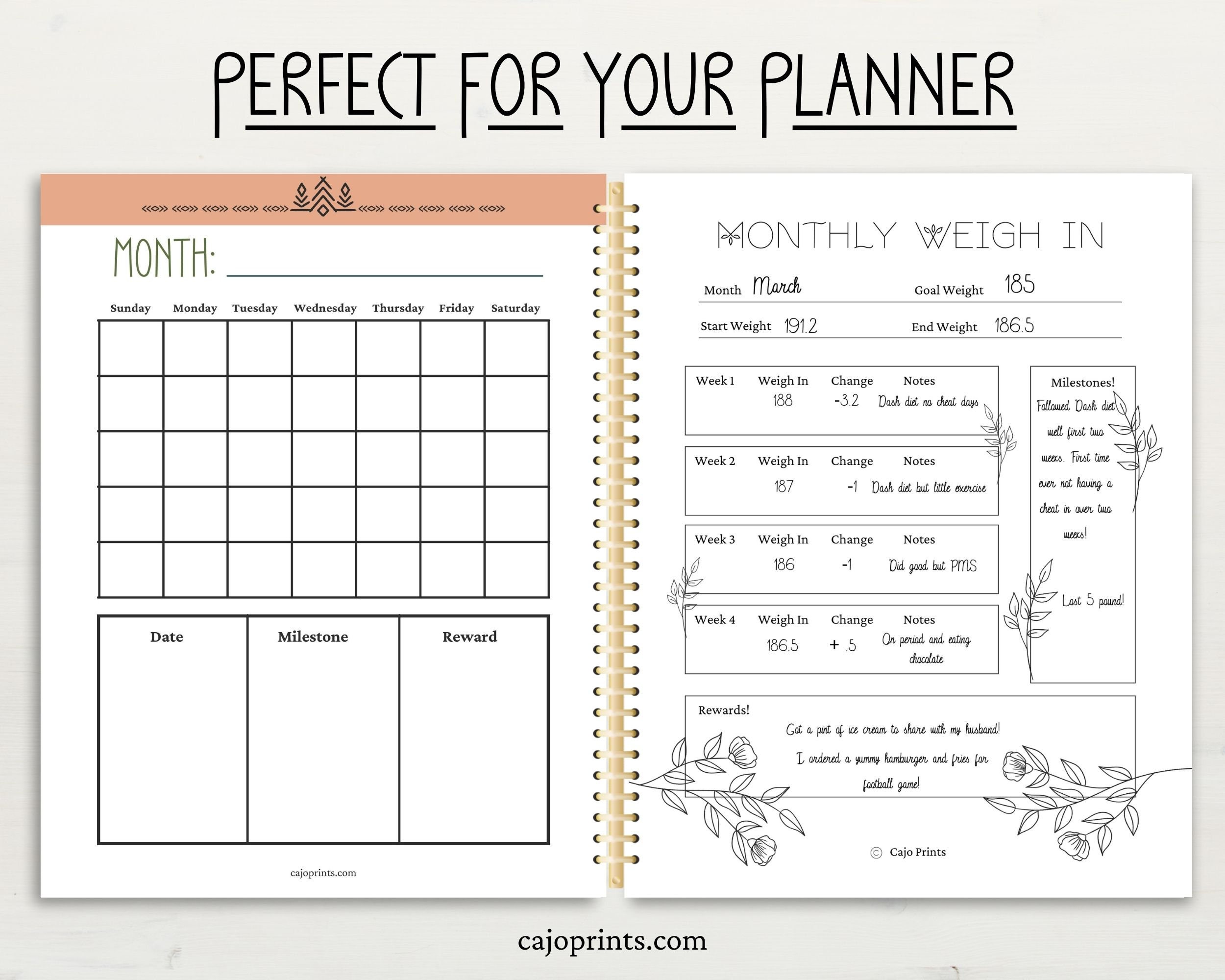Flower Weight Loss Tracker Monthly Tracker | Etsy