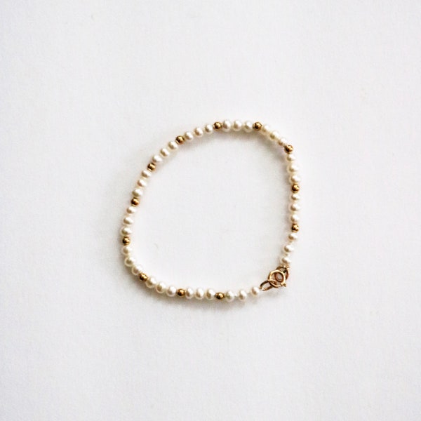 B.A. Ballou 14k Gold and Pearl Baby Bracelet from Birks, Baby's First Jewelry, Birks Jewelry, Freshwater Pearl Bracelet