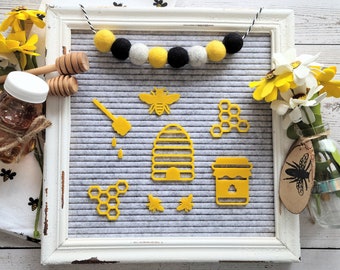 Letter Board Icons and Accessories | Bee Collection | Bee Skep, Hive, Honey, Honeycomb, Honey Dipper, Garland