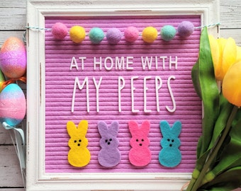 Easter Peeps Letter Board Icons | Embroidered Felt Bunnies and Easter Pom Pom Garland | Spring Decorations Decor Embellishments Accessories