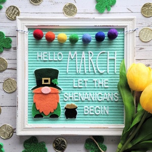 St. Patrick's Day Leprechaun Gnome, Pot of Gold & Felted Pom Pom Garland for Letter Boards | Icons, Accessories, Decorations, Decor