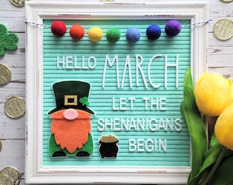 St. Patrick's Day Leprechaun Gnome, Pot of Gold & Felted Pom Pom Garland for Letter Boards | Icons, Accessories, Decorations, Decor