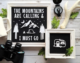 Letter Board Icons and Accessories | Wilderness Camping Collection | Mountain, Trees, Moon, Tent, Campfire | Caravan, Camper