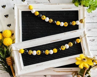 Honey Bee Letter Board Wooden Bead Garland | Spring, Summer, Bumble Bees | Felt Message Board Accessories, Decor, Decorations