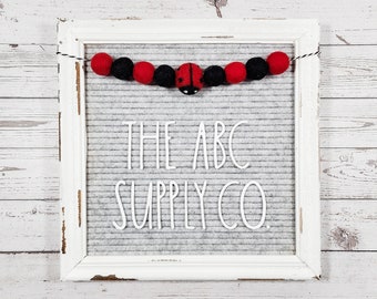 Ladybug Letter Board Garland | Felted Wool Pom Poms | Felt Message Board Letterboard Accessories, Decor, Decorations, Embellishments