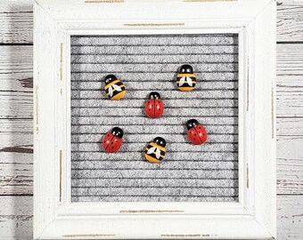 Honey Bee & Ladybug Wood Letter Board Icons Set of 6 | Spring, Summer, Bumble Bees | Felt Message Board Accessories, Decor, Decorations