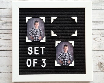 Letter Board Photo Holders Picture Corners | Felt Message Board Icons & Accessories, Embellishments, Attachments | Black or White