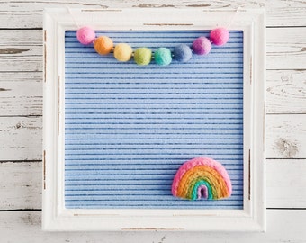 Modern Boho Rainbow Pastel Letter Board Accessories | Felted Wool Pom Pom Garland & Hand Felted Rainbow Icon | Rainbow Baby, Nursery Decor