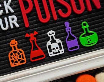 Halloween Letter Board Icons - Magic Potion Poison Bottles - Felt Letterboard Decorations, Decor, Accessories, Embellishments