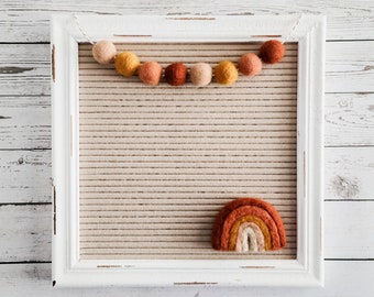 Modern Boho Rainbow Neutral Letter Board Accessories | Felted Wool Pom Pom Garland & Hand Felted Rainbow Icon | Rainbow Baby, Nursery Decor