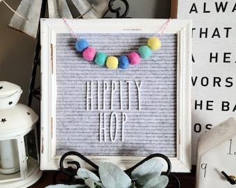 Letter Board Letterboard Garland | Felted Wool Pom Poms | Easter, Spring | Pink, Turquoise, Yellow, Blue | Bunting, Accessories, Ornaments