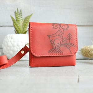 Handgefertigte Leder Mini Geldbörse, Geldbörse, Kartenhalter, echtes Leder, einzigartiges handgefertigtes Design, Geschenk für sie, rote Geldbörse für Frauen