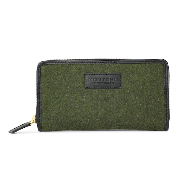 Made in Canada Genuine wool felt exterior Leather Wallet for Women with YKK Zipper , Premium Wallet for Women , 1 Year Warranty, Exclusive