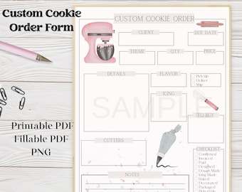 Custom Cookie Order Form, Sprinkle Edition, Planner Page, Printable, Fillable PDF, Digital Download