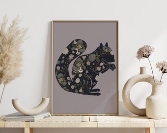 Garden Squirrel Art Print, 8"x10", Hand Drawn Wall Art, Animal Decor