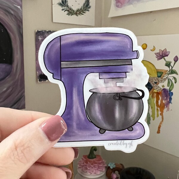 Cauldron Purple Stand Mixer Sticker, Baker Sticker, Kitchen Witch •laptop sticker • water bottle sticker • vinyl sticker