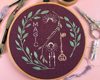 Magic Key Hand Embroidery Hoop Art, 7.5" Finished Hand Embroidery
