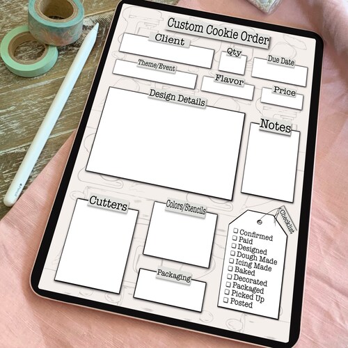Custom Cookie Order Form Planner Page Printable Digital Etsy