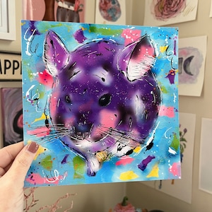 Colorful Chinchilla Art Print, Hand Drawn Abstract Chinchilla Art Decor, 8&quot;x8&quot;