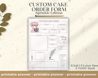 Custom Cake Order Form, Sprinkle Edition, Planner Page, Printable, Fillable PDF, Digital Download
