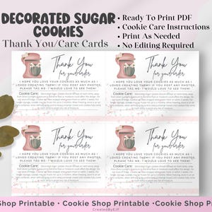 Decorated Sugar Cookie Shop Thank You Cards, Sugar Cookie Care Card, Floral Mixer, Printable, Digital Download