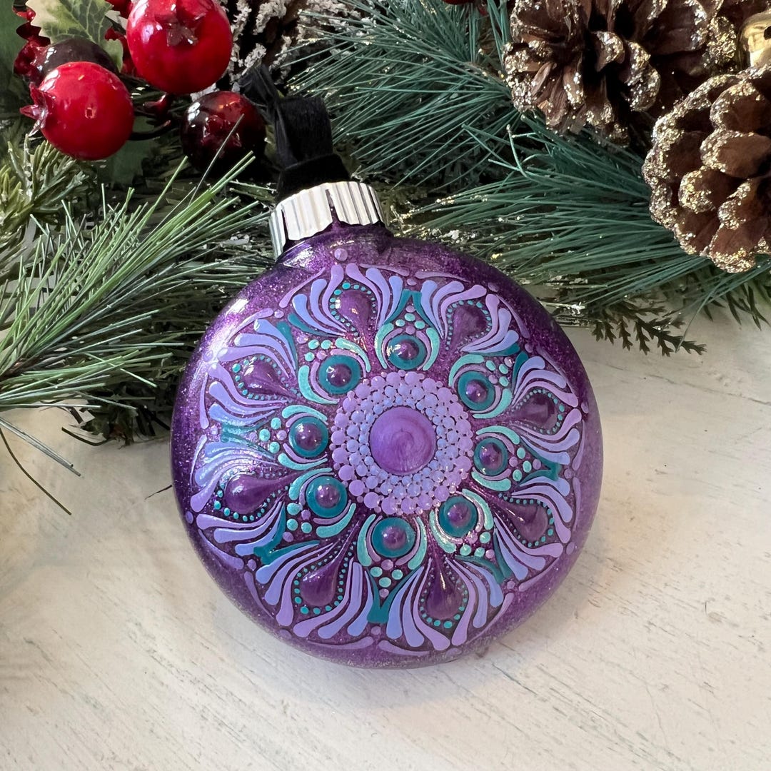 Purple Ornament • Hand Painted Mandala Art Ornaments Shatterproof