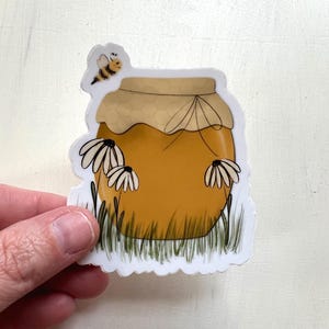 Honey Pot Bee Vinyl Sticker: Floral Laptop Decal • Hand Drawn Art
