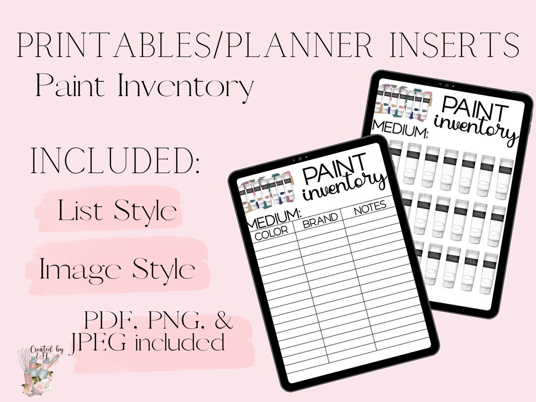 Paint Inventory Digital Insert Printable Digital Download Etsy
