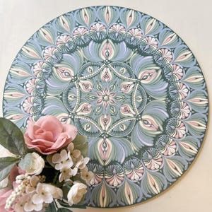 Hand-Painted Mandala Wall Art – 18” Round – Pastel Floral Design