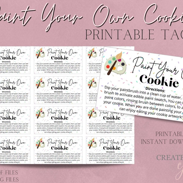 Paint Your Own Cookie Directions PYO Instructions 3.5”x2”, Printable, Digital Download