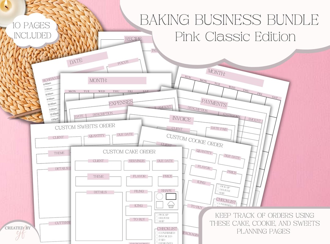 Baking Bundle Pink Classic Printable Planning Pages Cookie Planner Cake